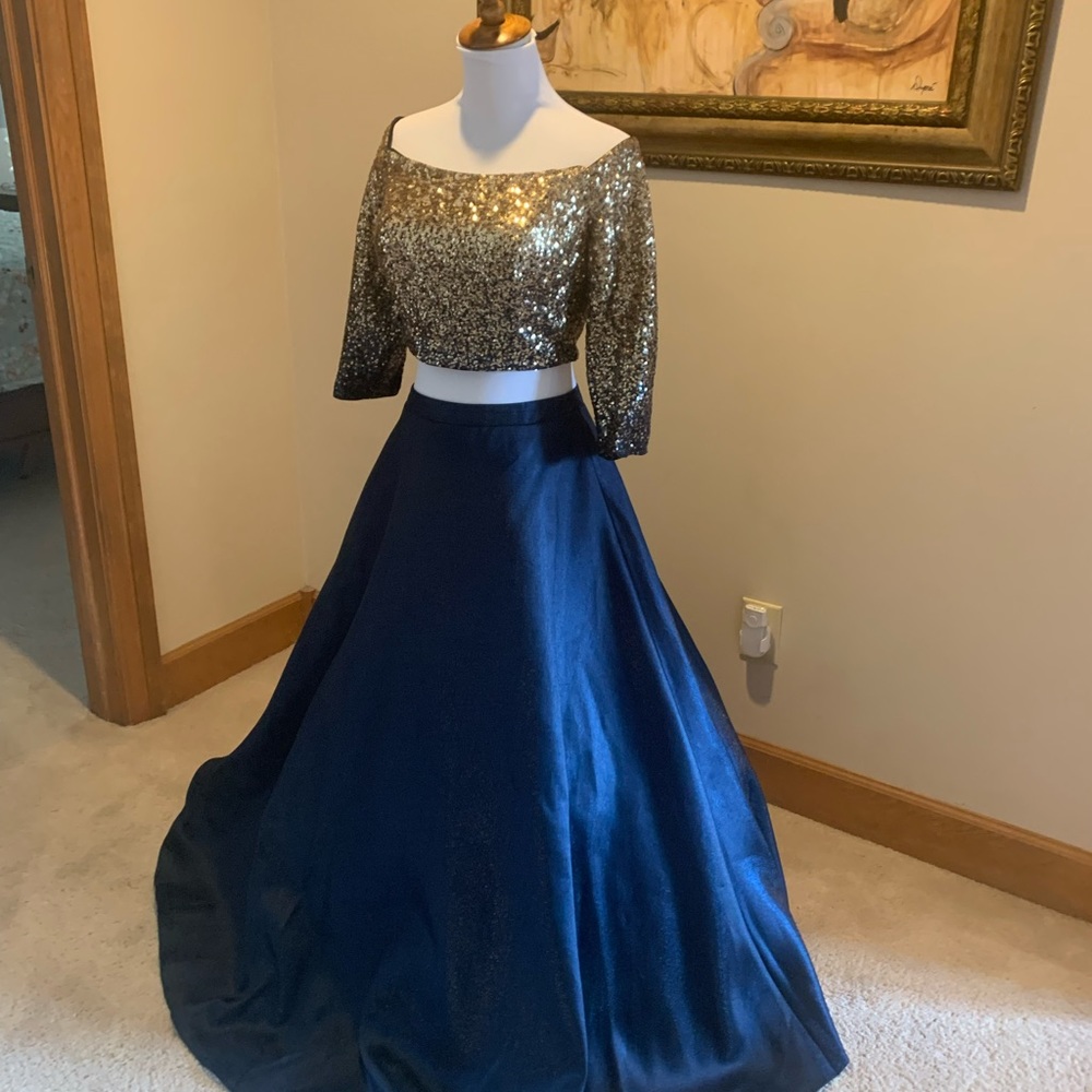 Navy Two-Piece Prom Dress - Picture 2 of 9